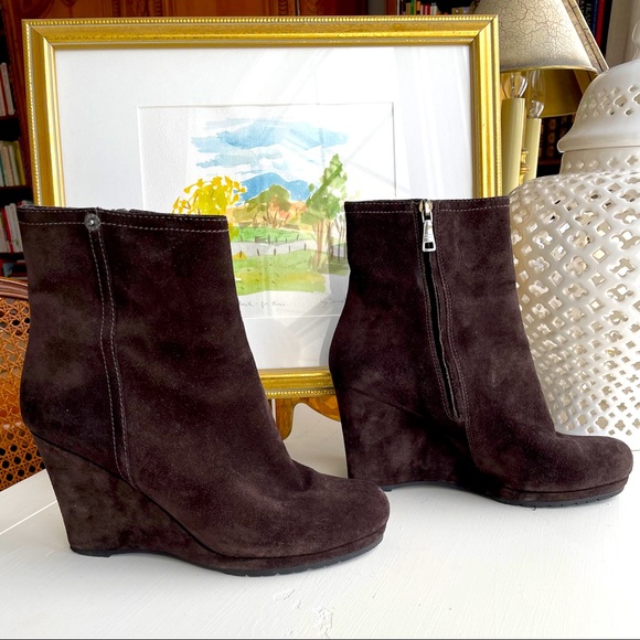 Prada suede wedge booties size 39.5 - Picture 1 of 8